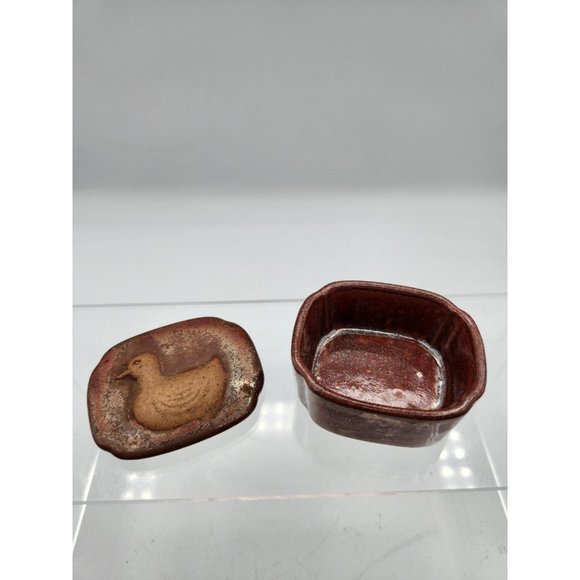 Vintage Takahashi San Francisco Red Duck Stonewark Trinket Box Dish - Picture 1 of 10